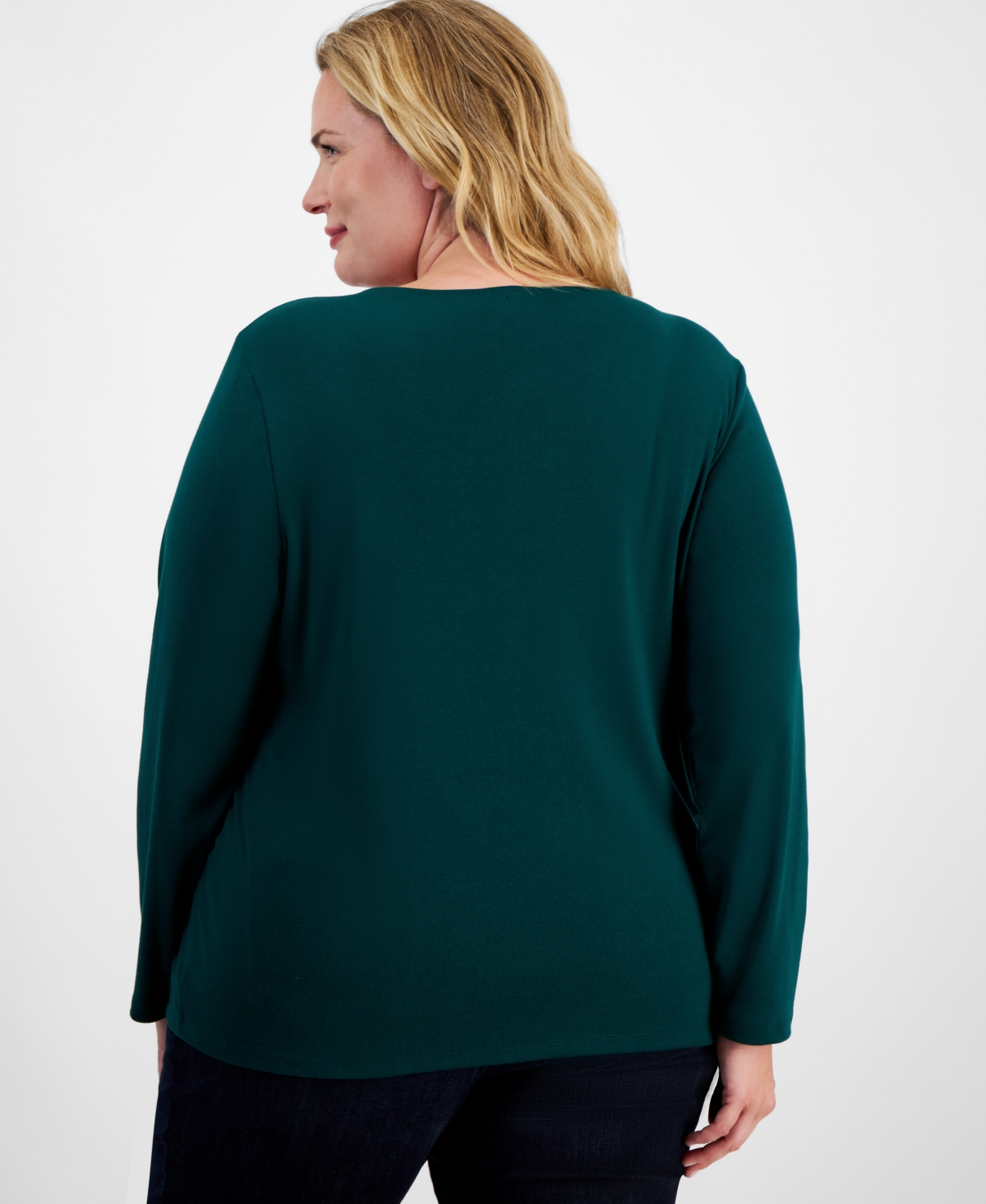 Holiday Lane Plus Size Joy Shine Long-Sleeve Top, Created for Macy's