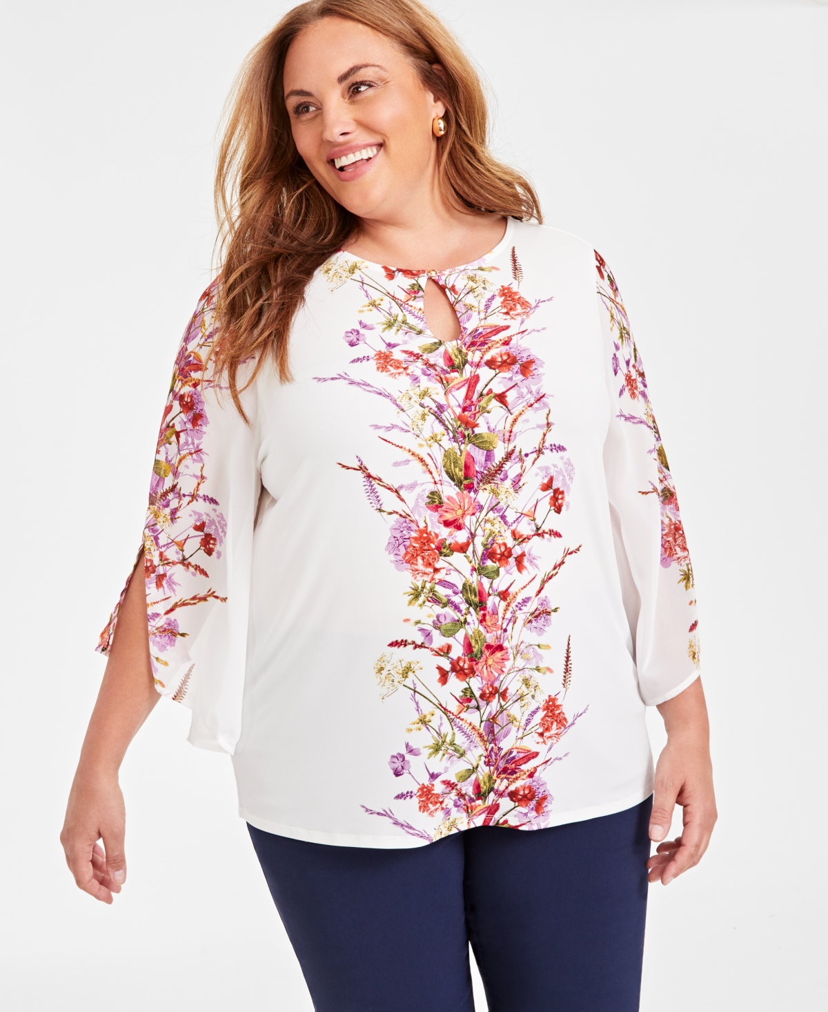 Jm Collection Women's Plus Printed 3/4-Sleeve Top, Created for Macy's