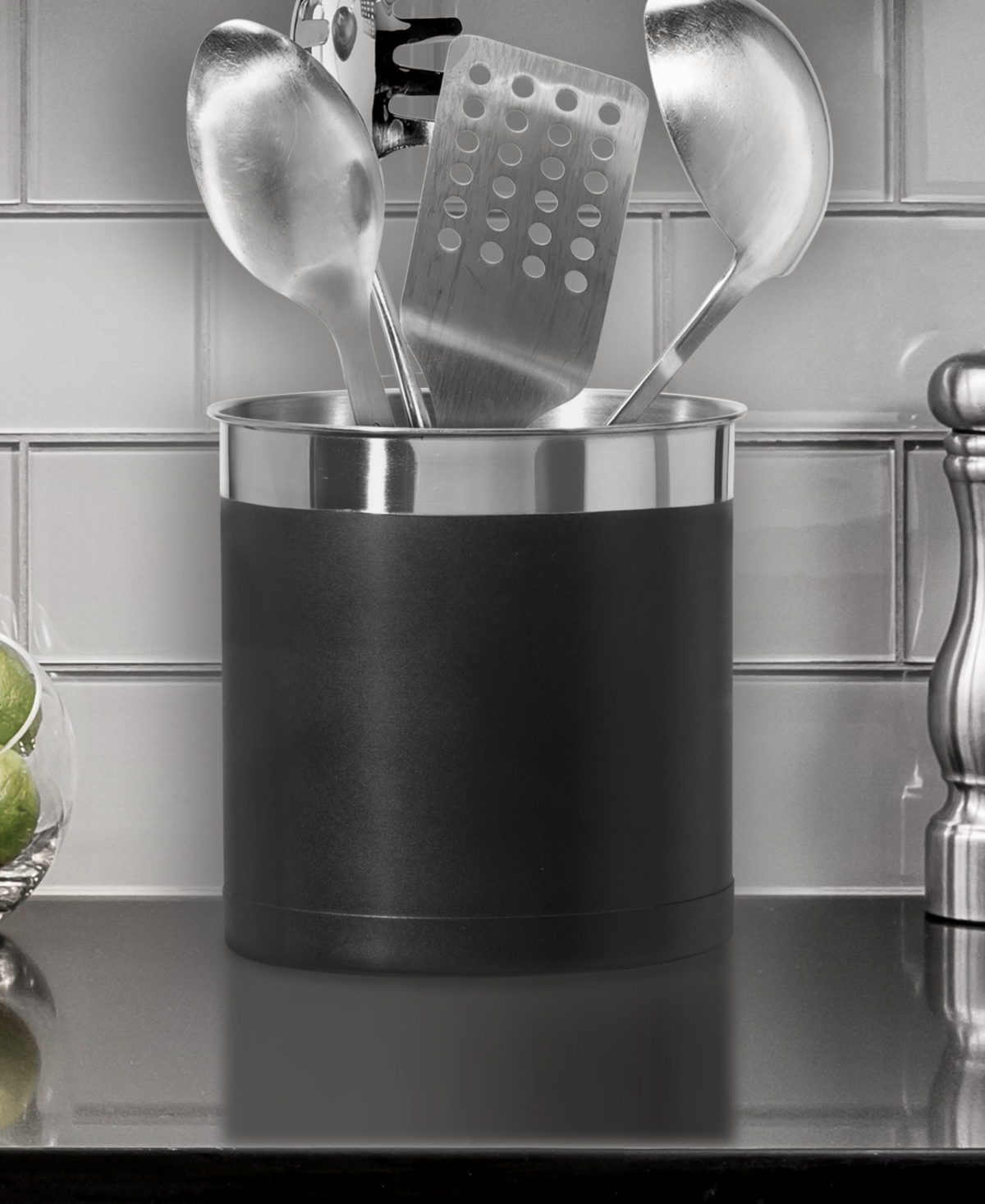 Shop Oggi 7" Jumbo Stainless Steel Utensil Holder In Black