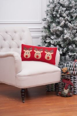 Reindeer Games Applique Red Christmas Mini Accent Pillow 10" x 20"