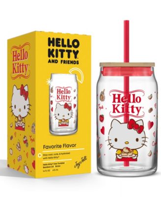 Hello Kitty and Friends Favorite Flavor Hello Kitty Can Shaped Glass Tumbler with Wood Lid and Straw