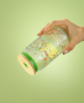 Hello Kitty and Friends Favorite Flavor Pompompurin Can Shaped Glass Tumbler with Wood Lid and Straw
