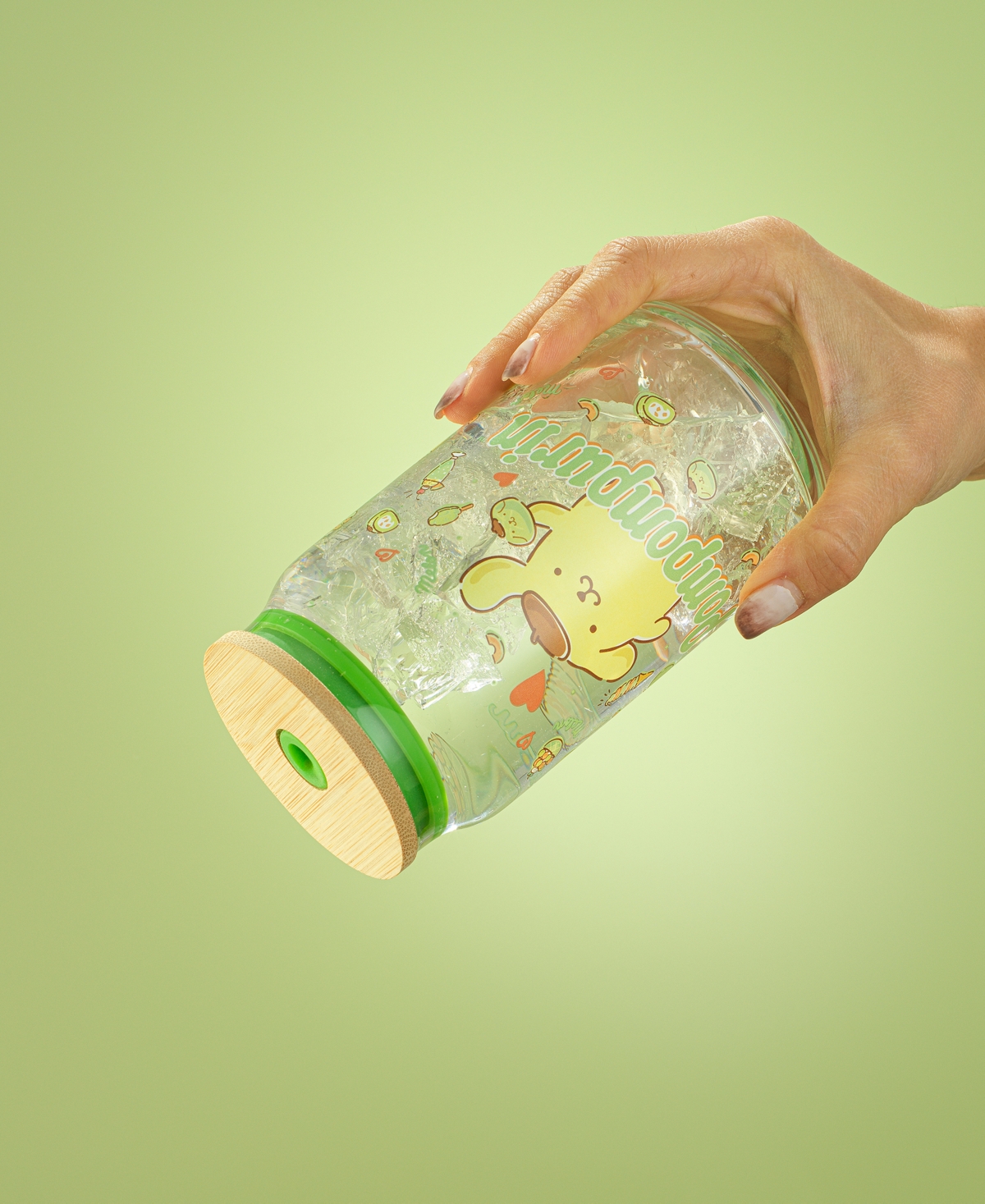 Joyjolt Hello Kitty And Friends Favorite Flavor Pompompurin Can Shaped Glass Tumbler With Wood Lid And Straw In Multi
