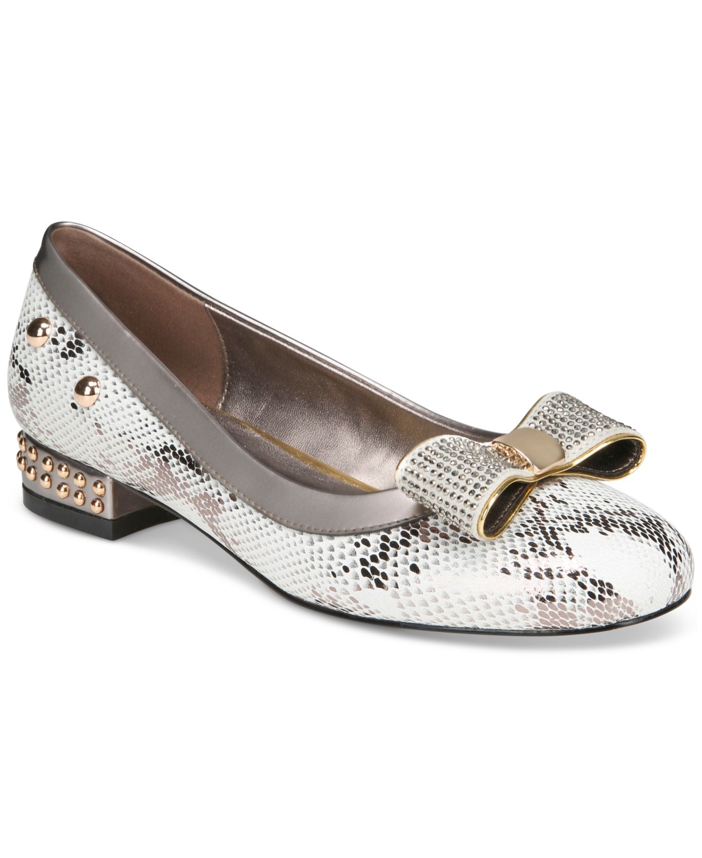 Женские балетки THINGS II COME London Luxurious Embellished Ballet Flats, цвет: Молочно-белый / Змеиный — фото 1