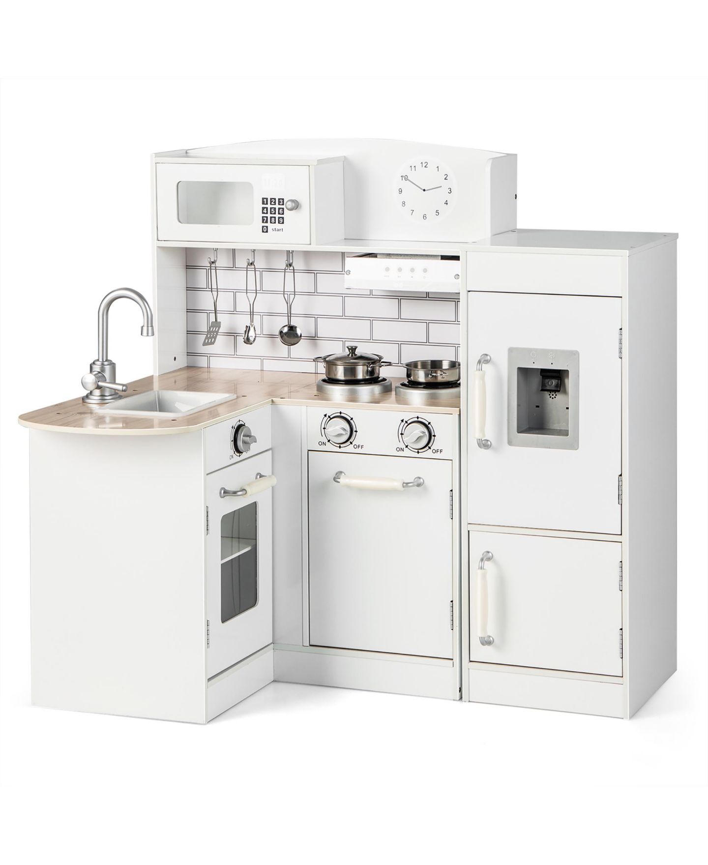Детский игровой набор Costway Wooden Corner Kitchen Playset, Ages 3+, цвет: Белый — фото 1