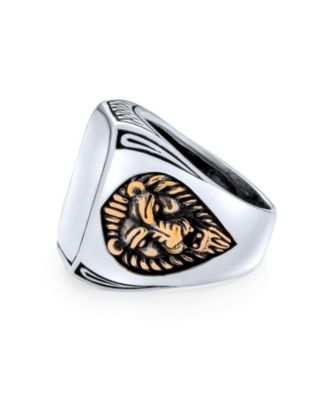 Big Statement King Of Jungle Rectangle Signet Accent Lion Ring Solid Oxidized .925 Sterling Silver
