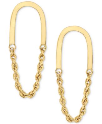 Polished U-Shaped Bar Rope Chain Link Drop Earrings in 10k Gold