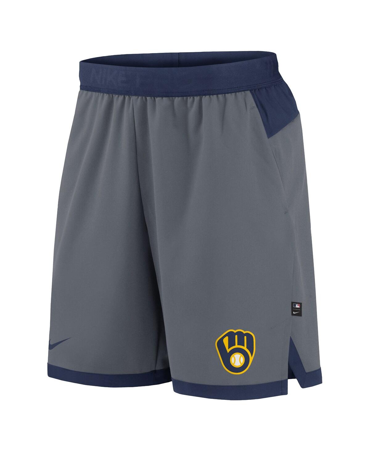 Nike Men's Gray Milwaukee Brewers Authentic Collection Flex Vent Performance Shorts In Gray,navy