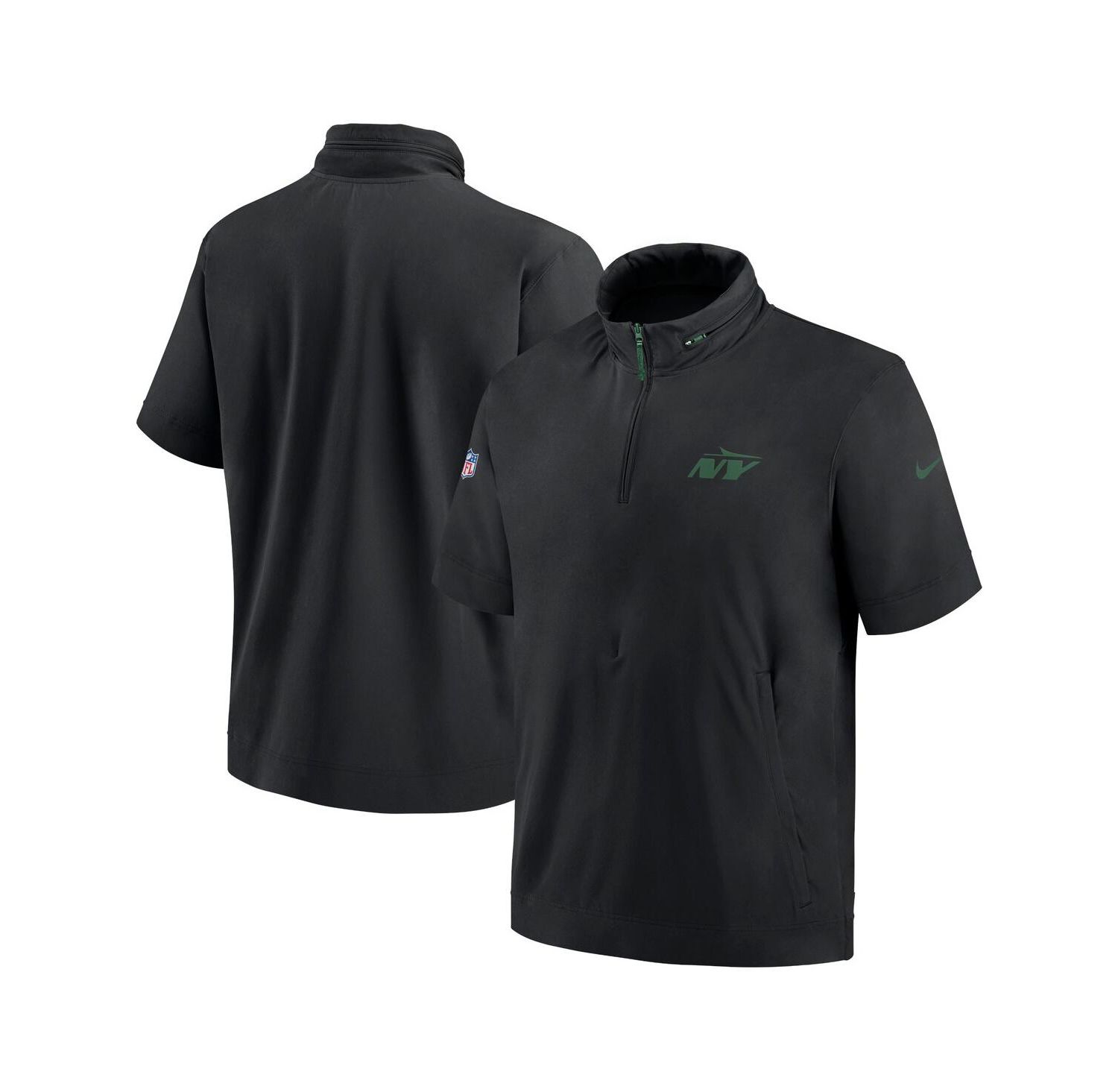 Men's Black New York Jets 2024 Sideline Coach Short Sleeve Half-Zip Hoodie Jacket