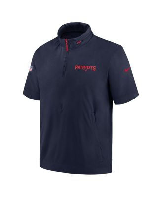 Men's Navy New England Patriots 2024 Sideline Coach Short Sleeve Half-Zip Hoodie Jacket