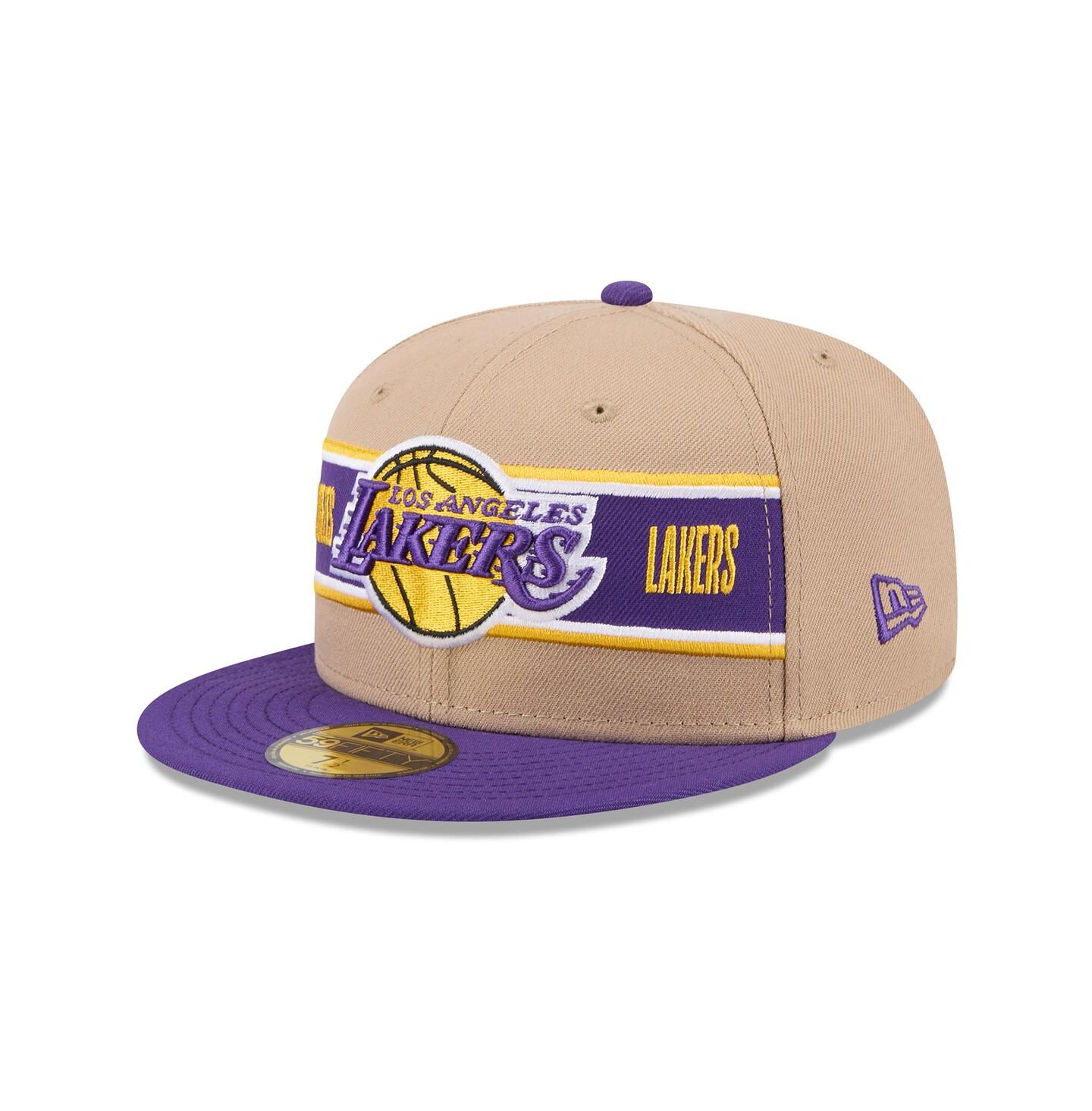 Мужская кепка New Era Tan/Purple Los Angeles Lakers 2024 NBA Draft 59FIFTY Fitted Hat — фото 1