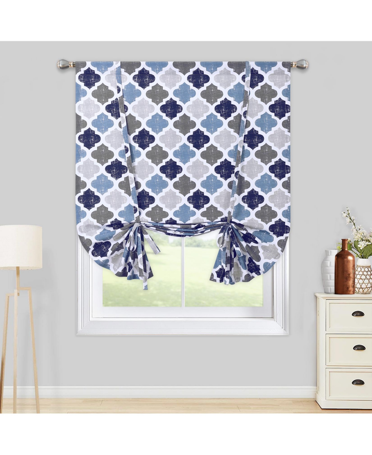 Caromio Quatrefoil Trellis Cotton Blend Rod Peocket Tie Up Shade Curtain, 42