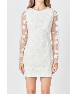 Women's Beaded Overlay Floral Mini Dress