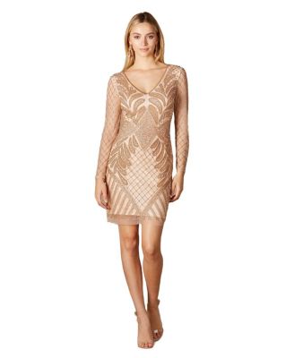 Women's Long Sleeve Beaded Cocktail Dress