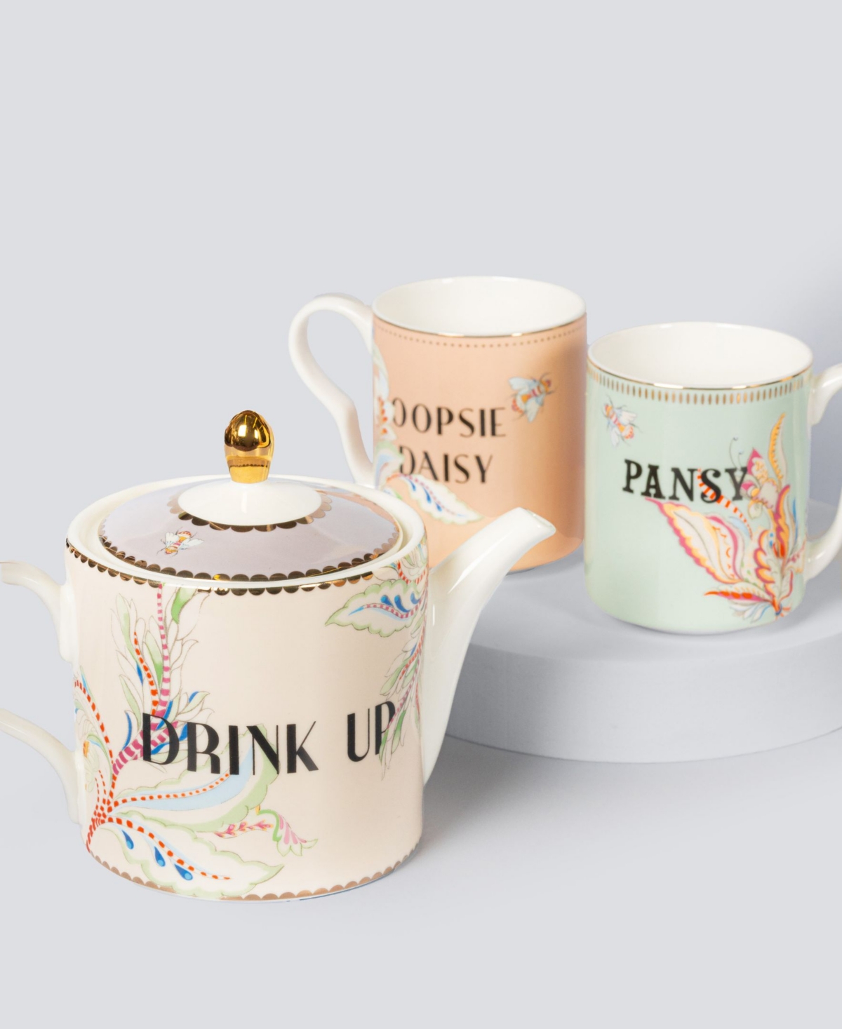 YVONNE ELLEN FLORAL TEAPOT AND 2 SMALL MUGS SET 