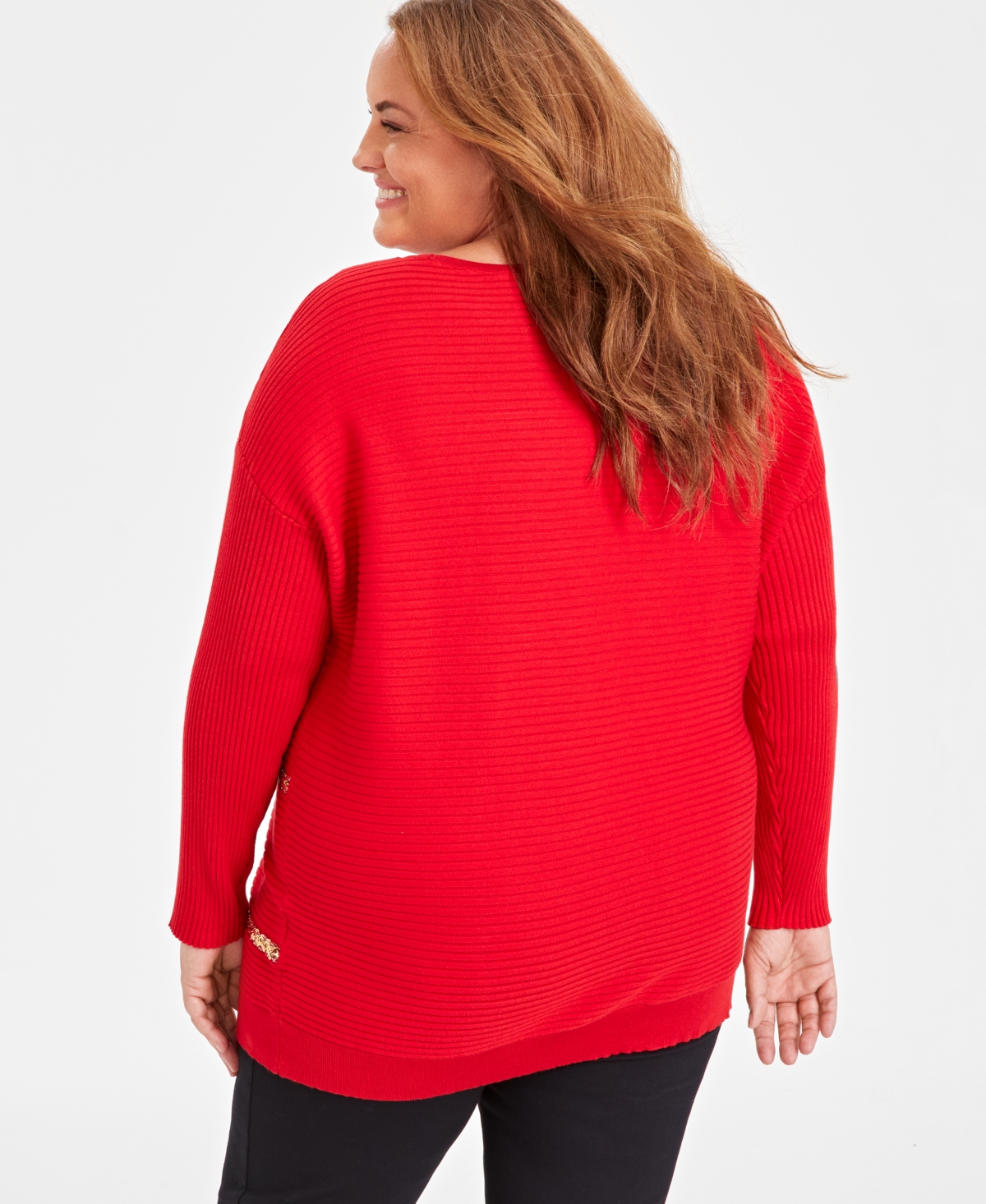 JM COLLECTION PLUS SIZE SEQUIN-STRIPE BOAT-NECK SWEATER, CREATED FOR MACY'S 