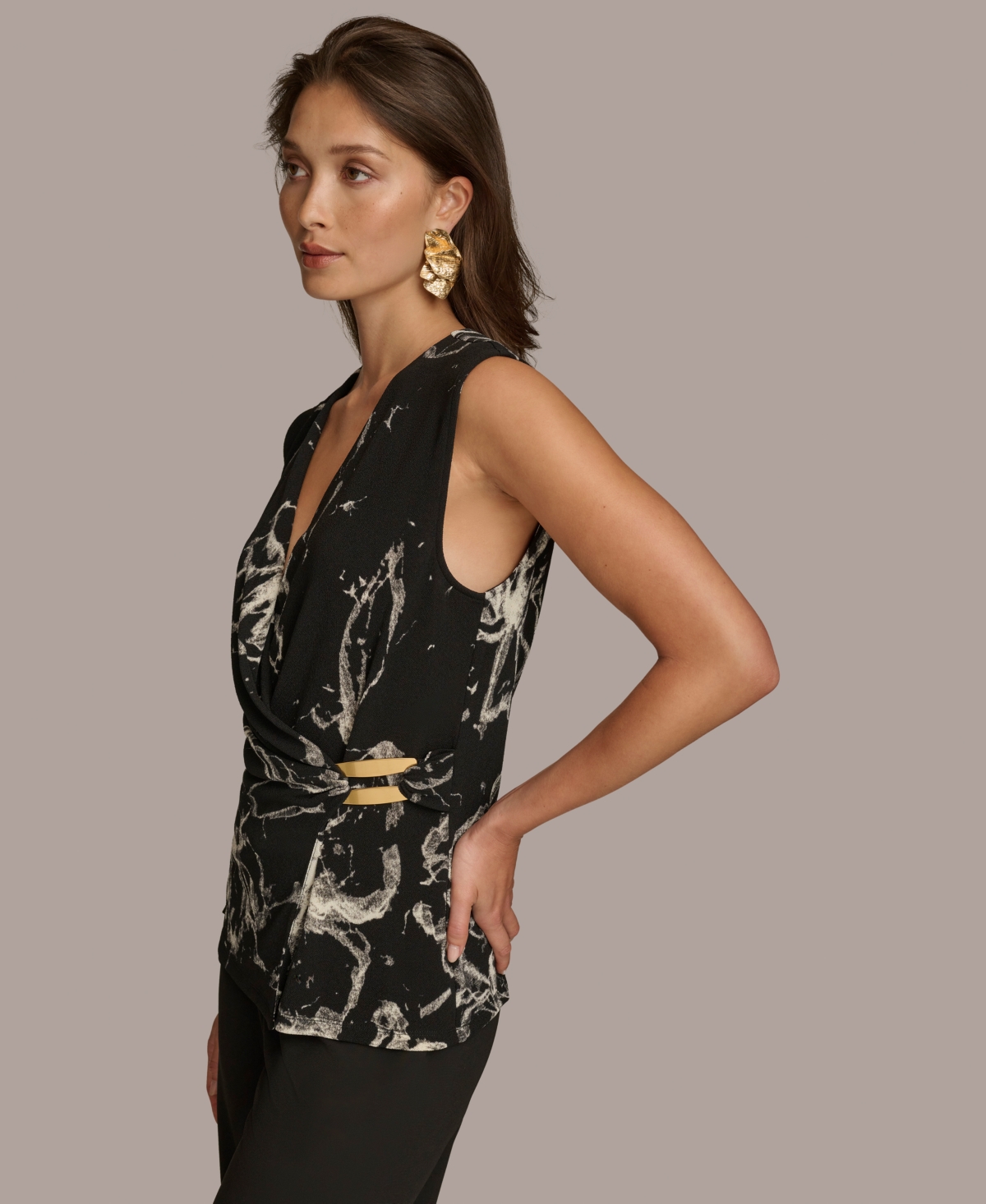 Donna Karan Women's Sleeveless Faux-Wrap Blouse