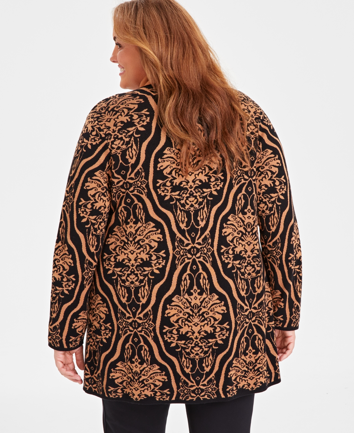 Jm Collection Plus Size Baroque Jacquard Open-Front Cardigan, Created for Macy's