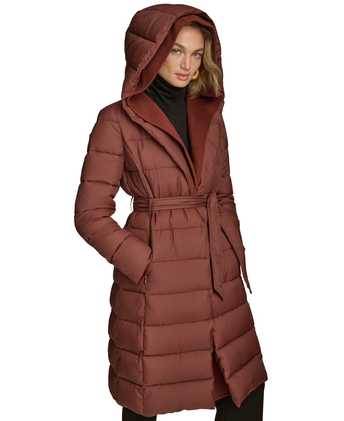 Donna Karan New York Women's Belted Hooded Puffer Coat