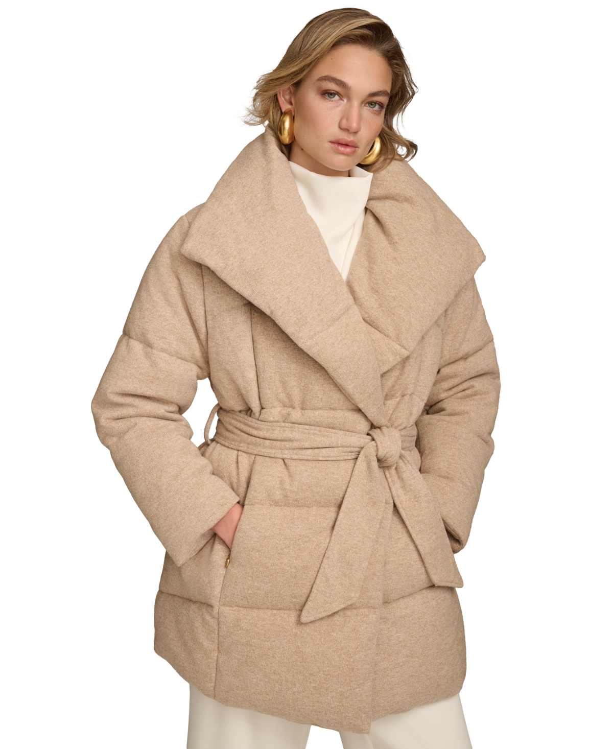Donna Karan Women s Belted Wing collar Teddy Coat Created For Macy s In Beige ModeSens