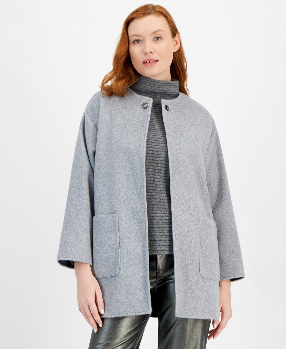 Anne Klein Womens Open Front Topper Coat Cape Sleeve Sheath Dress Smart Closet