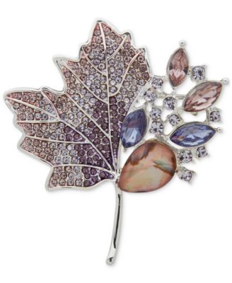 Anne Klein - Silver-Tone Mixed Stone Maple Leaf Pin