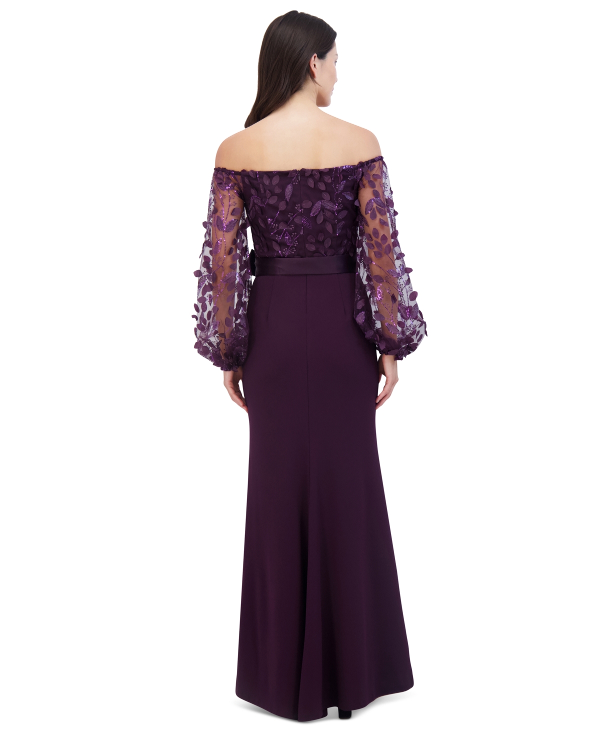 Eliza J Petite Floating Petals Embellished Off-The-Shoulder Gown