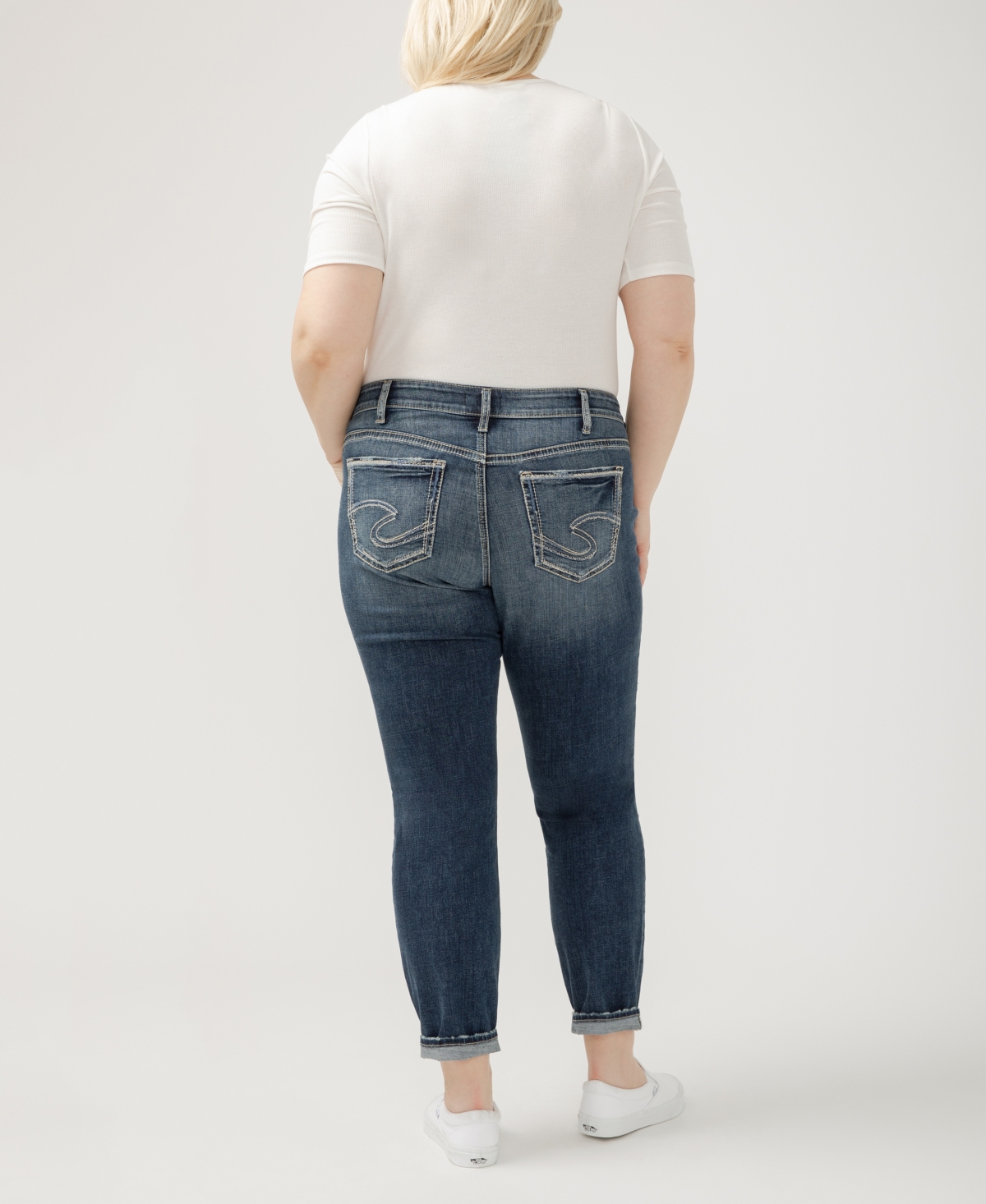Shop Silver Jeans Co. Plus Size Boyfriend Mid Rise Slim Leg Luxe Stretch Jeans In Indigo