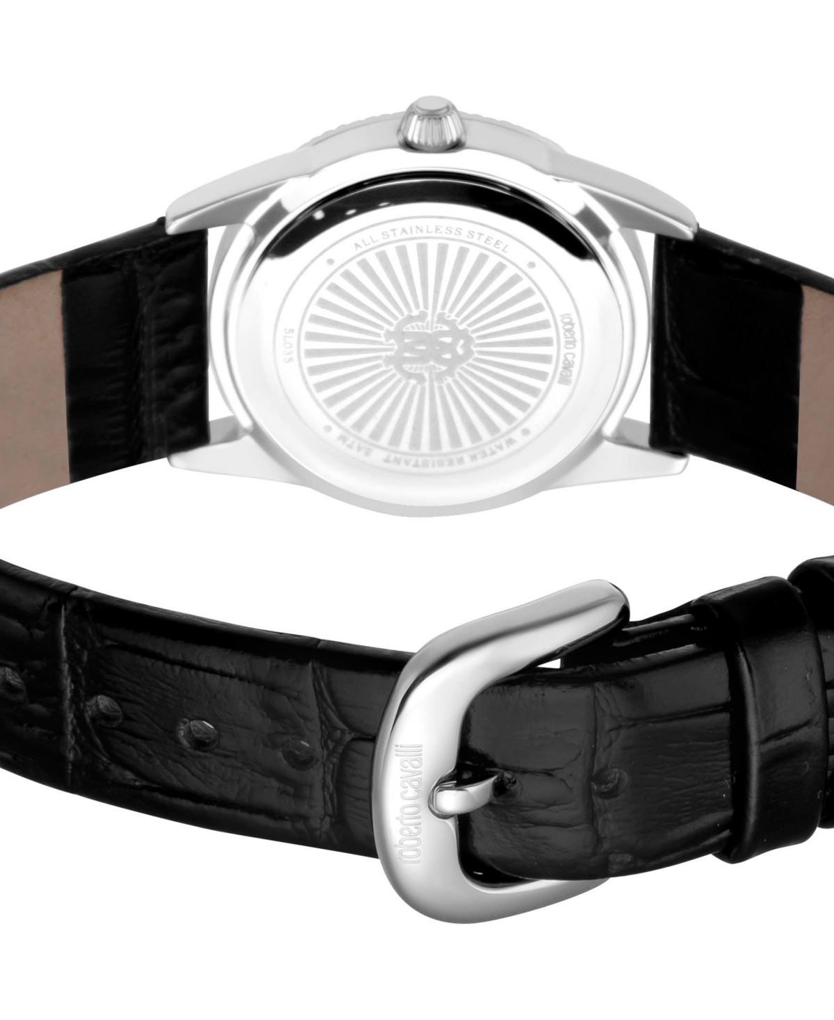 ROBERTO CAVALLI WOMEN'S QUARTZ BLACK LEATHER WATCH 28MM 