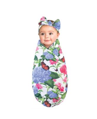 Girls Organic Cotton Swaddle Blanket and Headband or Cap