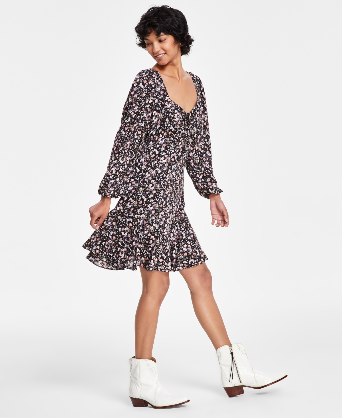 Lucky Brand Women's Flirty Flouncey Floral-Print Mini Dress