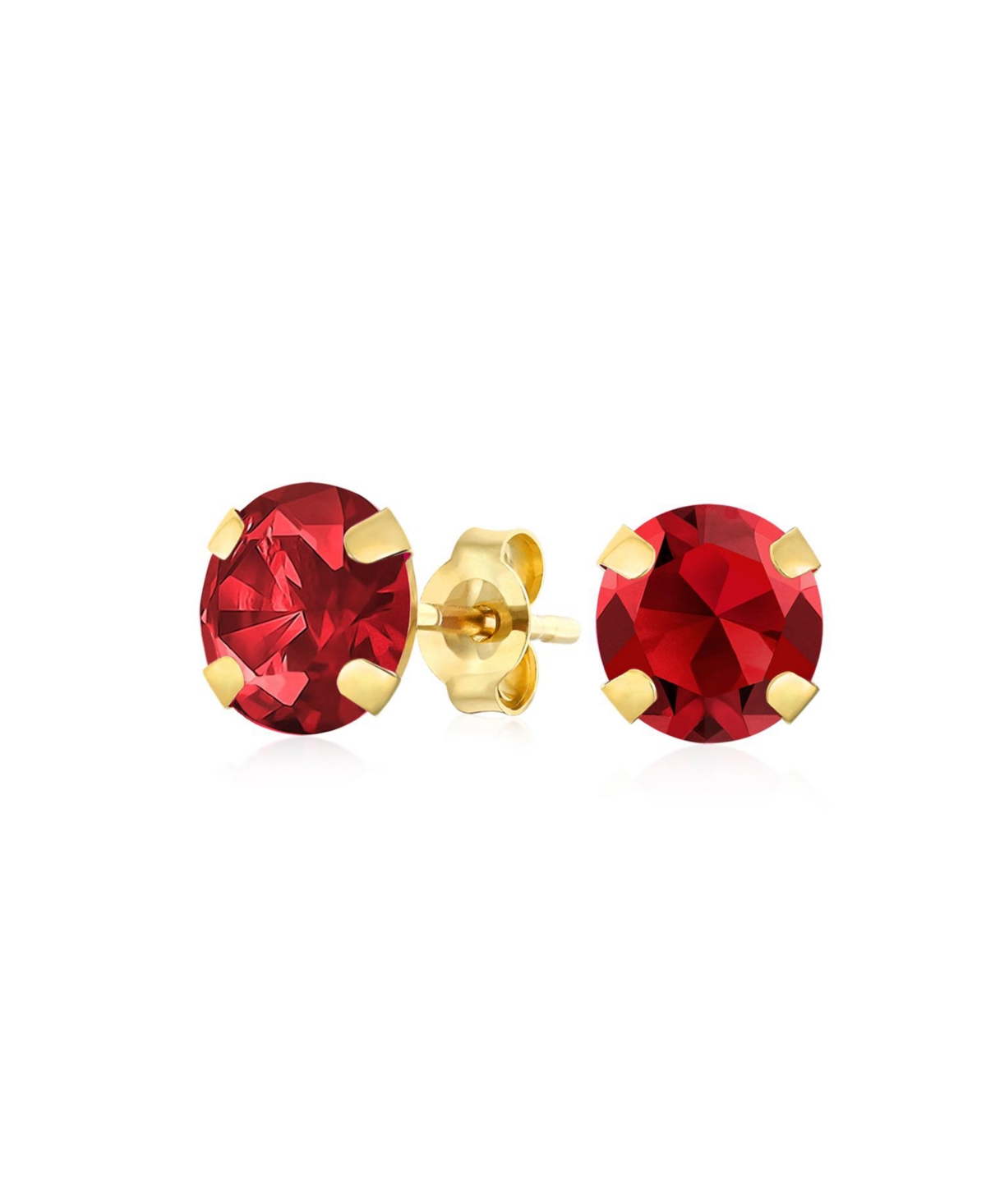 1.4CT Round Gemstone Garnet Stud Earrings For Women Real 14K Yellow Gold January Birthstones 6MM - Red