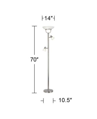 3 in 1 Modern Torchiere Floor Lamp with Side Lights 70" Tall Brushed Nickel White Glass Shades for Living Room Reading Bedroom House Home