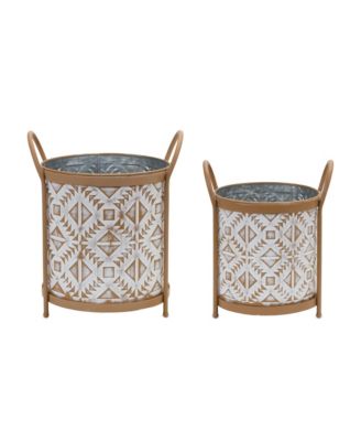 Set of 2 Footed Metal Planters Decorative Raised Plant Pots