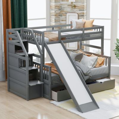Streamdale Twin Over Full Bunk Bed With Drawers, Storage And Slide, Multifunction