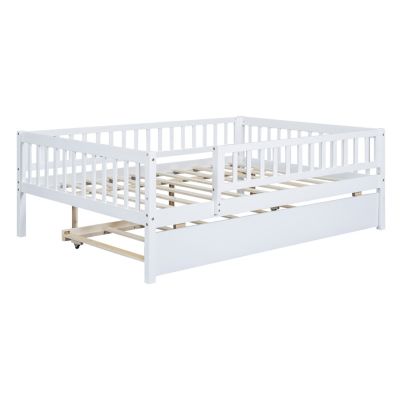 Full Size Wood Daybed With Trundle And Fence