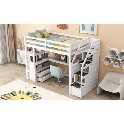 Streamdale Loft Bed with Desk, Drawers, Shelves & Staircase