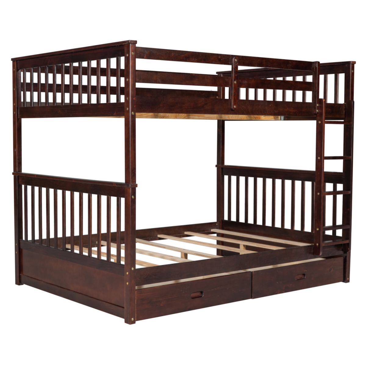Streamdale Espresso Bunk Bed with Drawers and Ladders