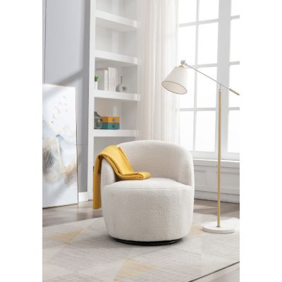 Teddy Fabric Swivel Barrel Chair with Metal Ring