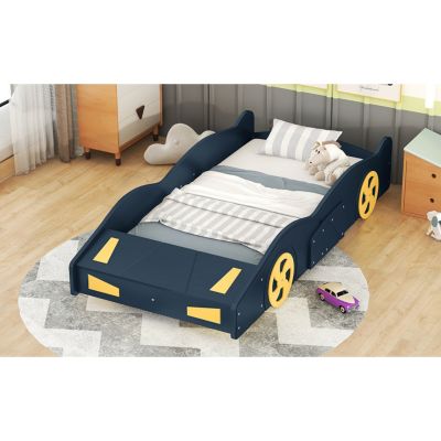 Streamdale Blue & Yellow Race Car Platform Bed with Storage