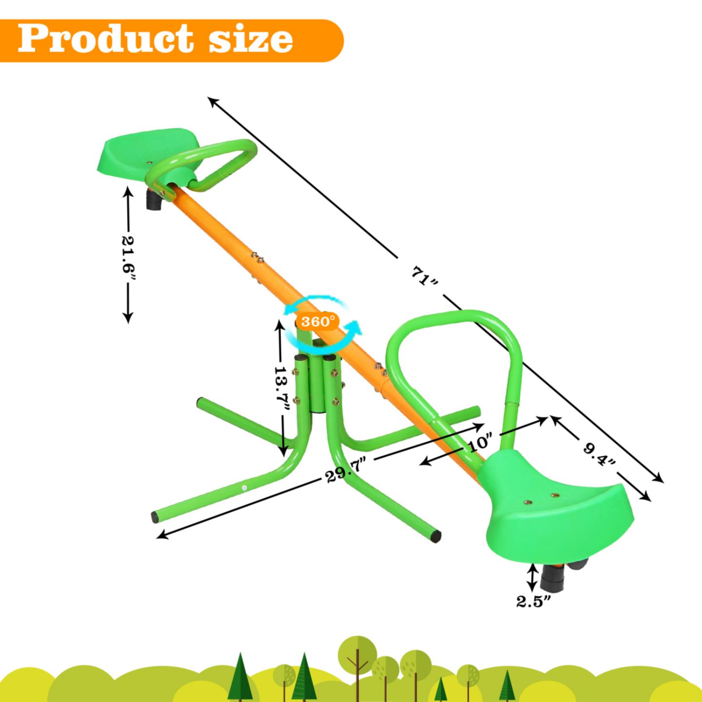 Детская игрушка Streamdale Furniture Spinning Teeter Totter Iron 360-Degree Rotation Seesaw, Ages 3-8, цвет: Зелёный — фото 3