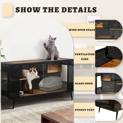 Streamdale Spacious Cat House with Tempered Glass (55"W)
