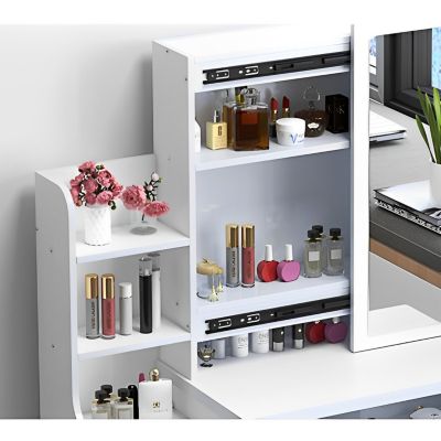 Streamdale White Vanity Desk Set with Mirror, Lights and Chair