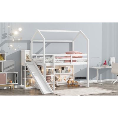 Streamdale Twin Loft Bed with Slide, Shelves, Light