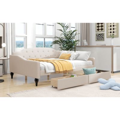 Streamdale Full Size Upholstered Tufted Daybed With Two Drawers