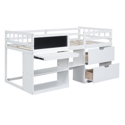 Streamdale Twin Size Low Loft Bed With Rolling Desk, Shelf And Drawers