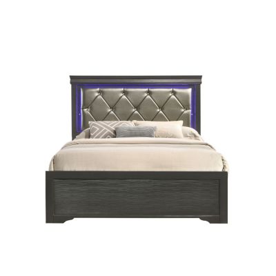 Streamdale Modern Brooklyn Full Size LED Bed Made With Wood In Gray