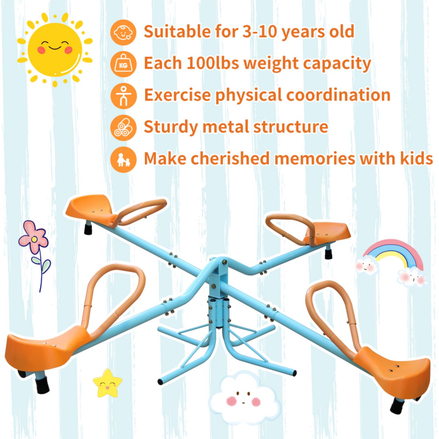 Детская игрушка Streamdale Furniture Spinning Seesaw and Swivel Teeter Totter, Stainless Steel, 4-Seat, Ages 3-8, цвет: Разноцветный — фото 10