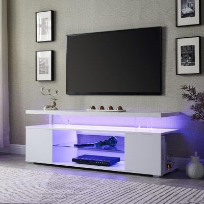 TV Stand for 60 Inch TV Entertainment Center with Side Cabinet (White)