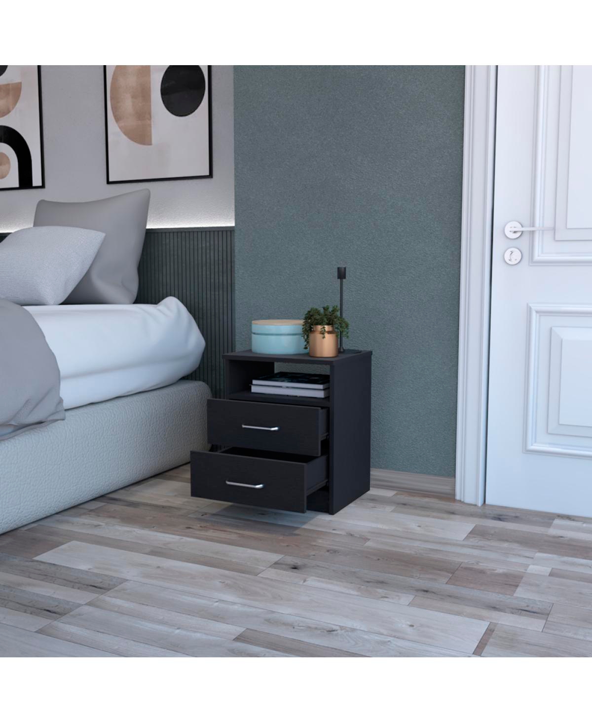 Streamdale Furniture Nightstand Olivenza, Two Drawers,Wengue Finish - Black